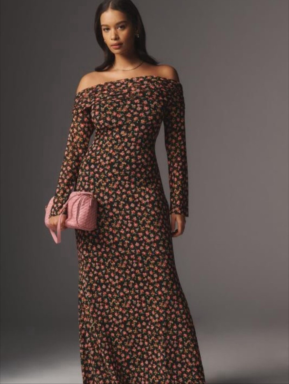AFRM Floral Thelma Print Off the Shoulder Long Sleeve Mesh Maxi Dress Size M